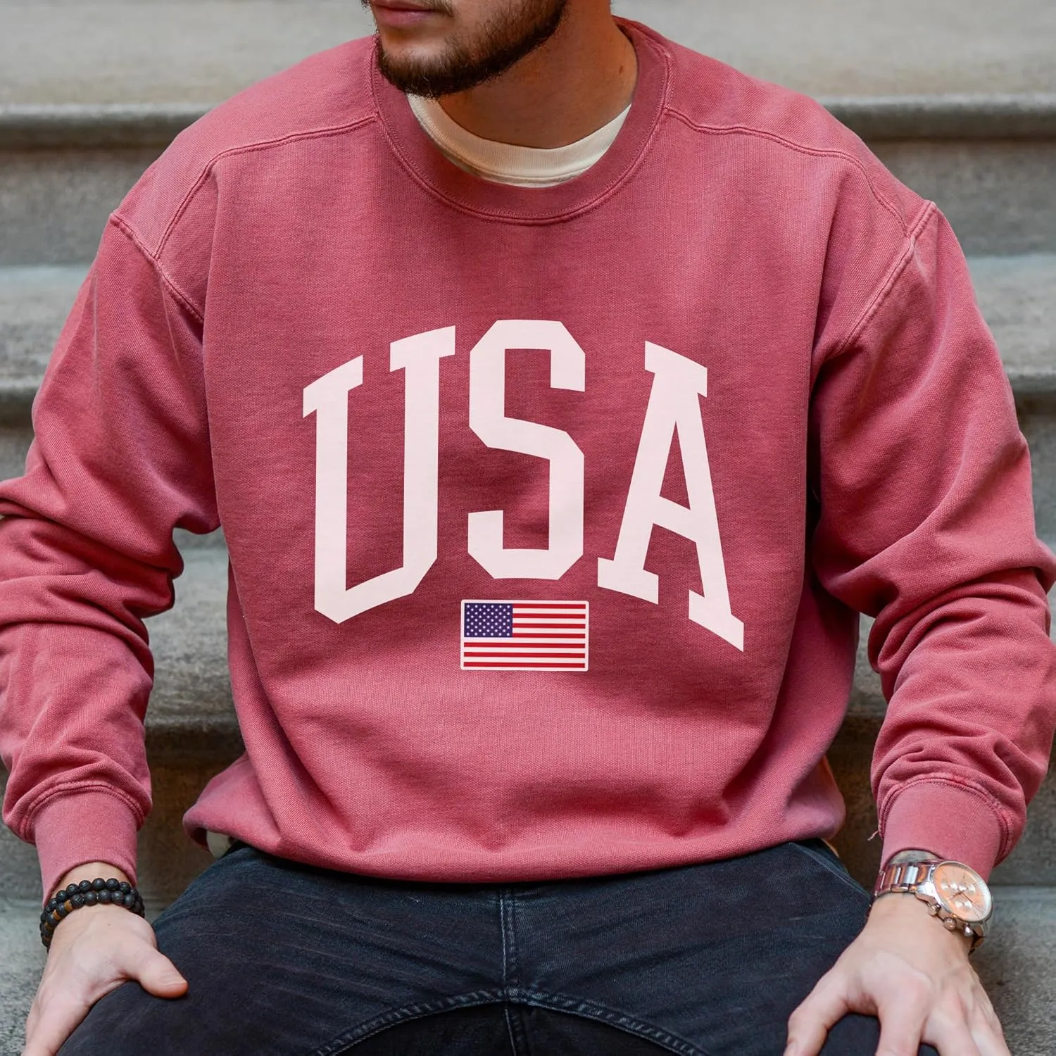 USA Flag Graphic Sweatshirt for 4th of July  Unisex Pullover for Women and Men, 80% Cotton, Perfect for Independence Day