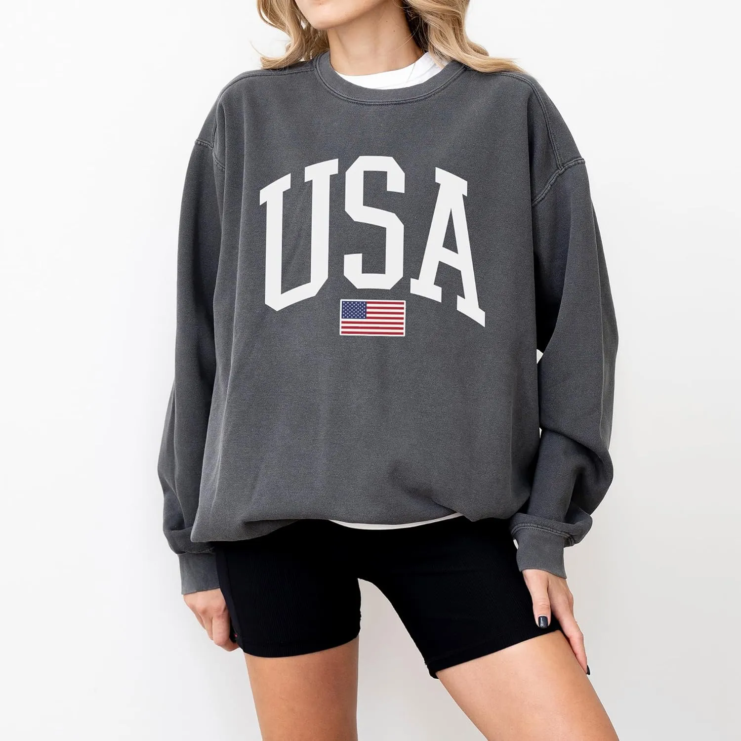 USA Flag Graphic Sweatshirt for 4th of July  Unisex Pullover for Women and Men, 80% Cotton, Perfect for Independence Day