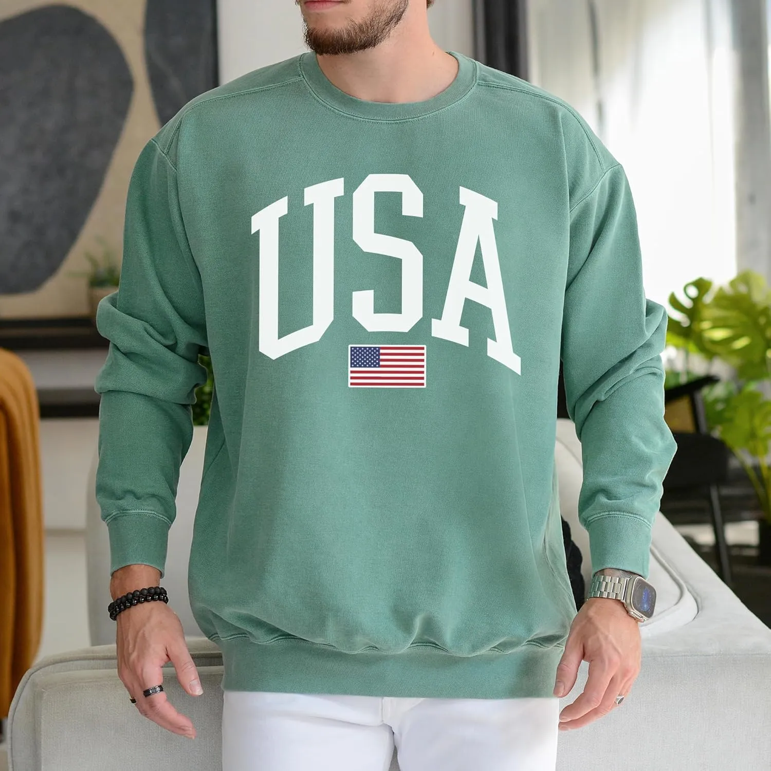 USA Flag Graphic Sweatshirt for 4th of July  Unisex Pullover for Women and Men, 80% Cotton, Perfect for Independence Day