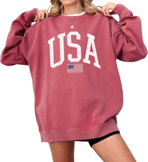 USA Flag Graphic Sweatshirt for 4th of July  Unisex Pullover for Women and Men, 80% Cotton, Perfect for Independence Day