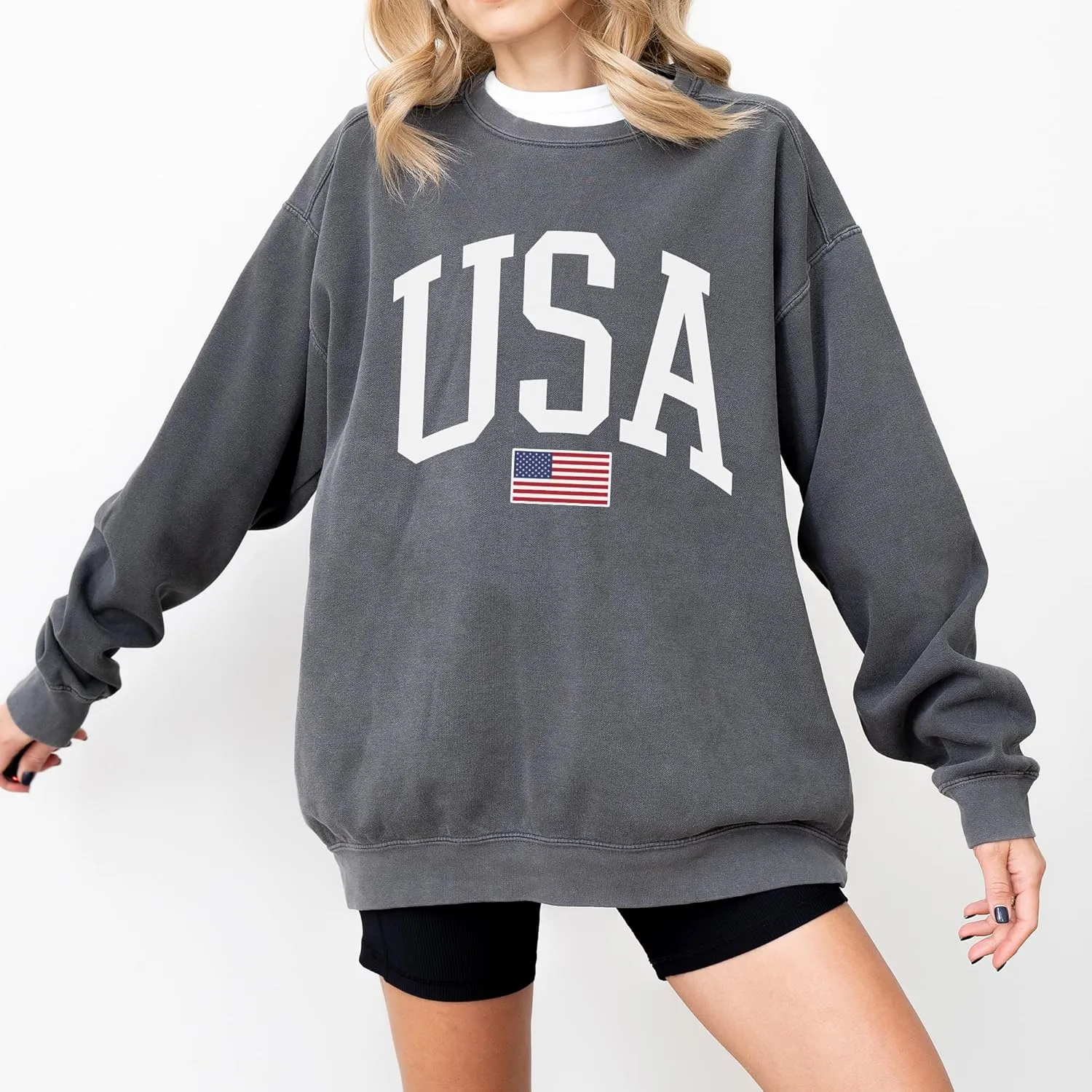 USA Flag Graphic Sweatshirt for 4th of July  Unisex Pullover for Women and Men, 80% Cotton, Perfect for Independence Day