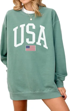 USA Flag Graphic Sweatshirt for 4th of July  Unisex Pullover for Women and Men, 80% Cotton, Perfect for Independence Day