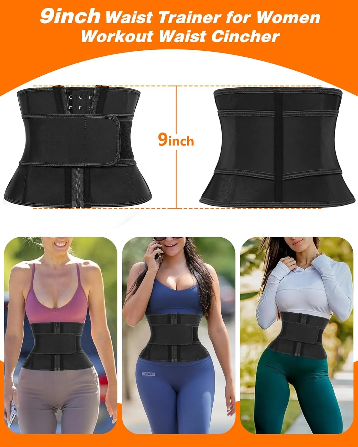 Women Waist Trainer Cincher 3 Straps - Tummy Control Sweat Girdle Workout Slim Belly Band for Weight Loss