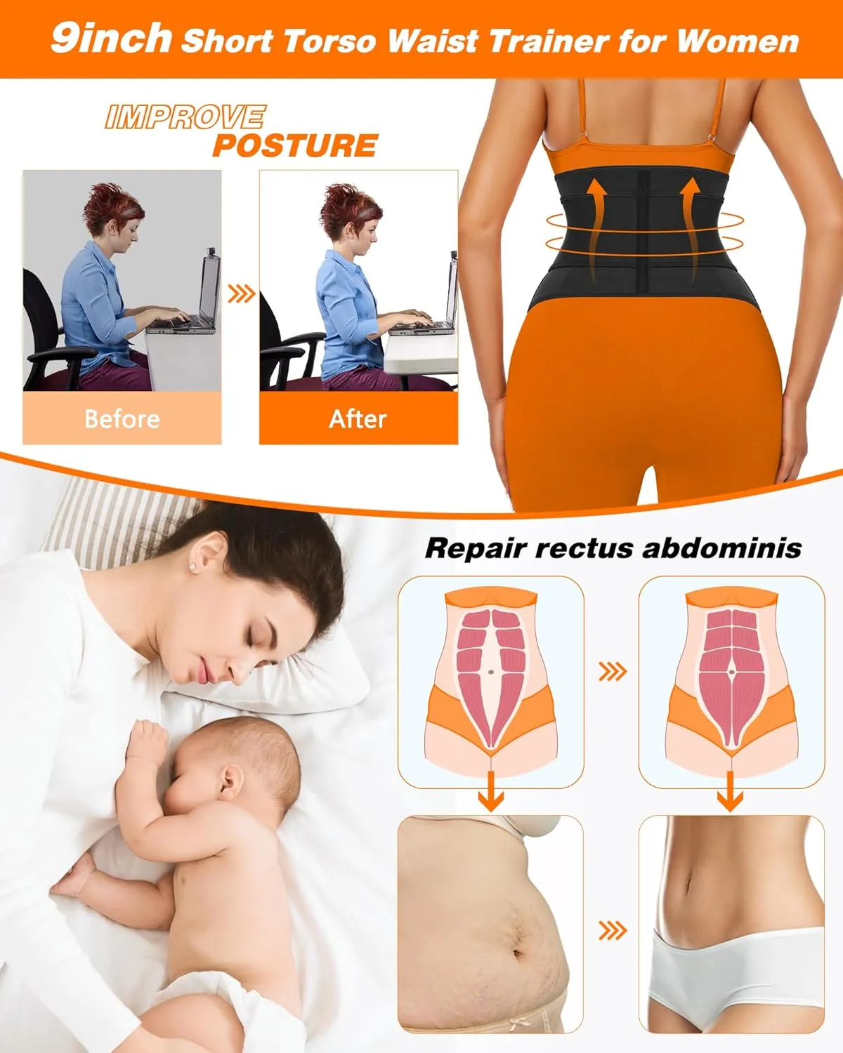 Women Waist Trainer Cincher 3 Straps - Tummy Control Sweat Girdle Workout Slim Belly Band for Weight Loss